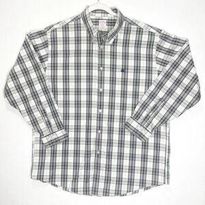 Brooks Brothers Madison Shirt Plaid Navy Dark Green Size XL Embroidered Logo